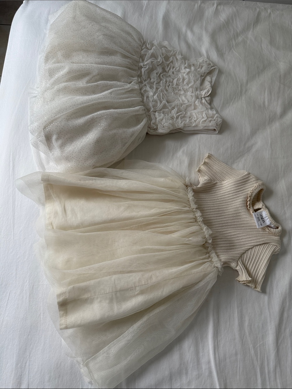 Zara Cream Tulle Ruffle Bodice dress size 18-24 months and Cat & Jack 12 months